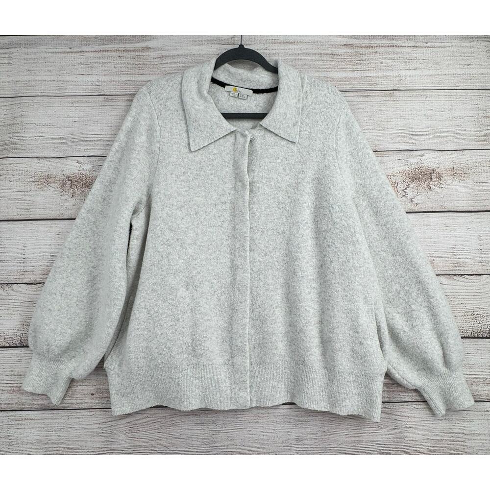 Boden Snap Down Cardigan Sweater Womens 16/18 Light Gray Collared Wool